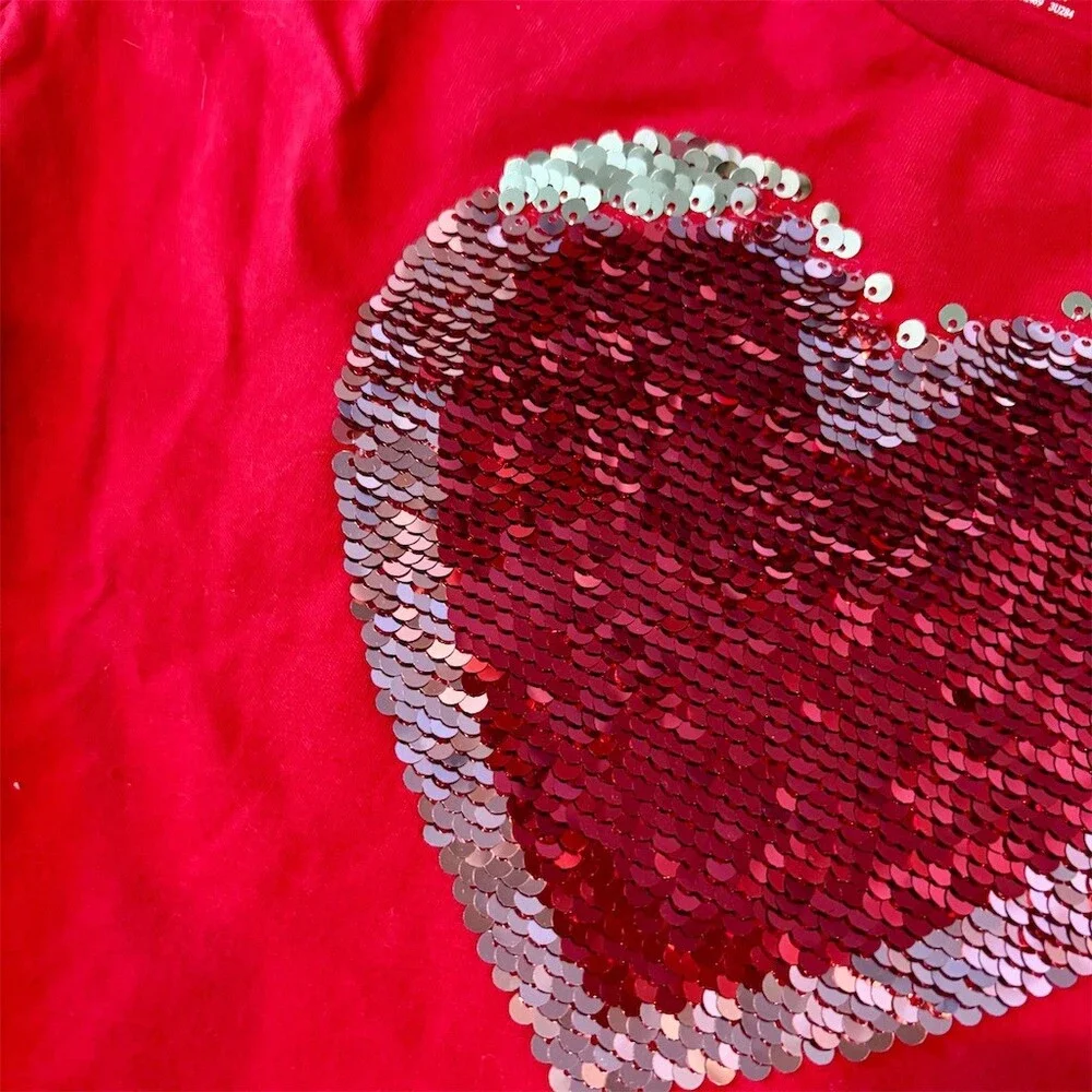 Way To Celebrate T-Shirt Girls L 10-12 Red Sequin Heart Short Sleeve